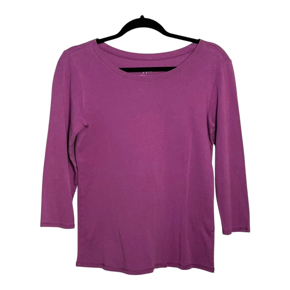 J. Jill Pima Cotton Ballet Sleeve Tee Purple Petite Small SP 3/4 Sleeve Top - Picture 7 of 7